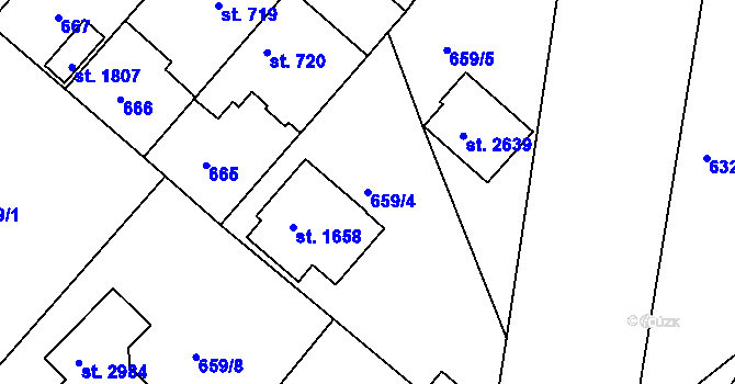 Parcela st. 659/4 v KÚ Neratovice, Katastrální mapa