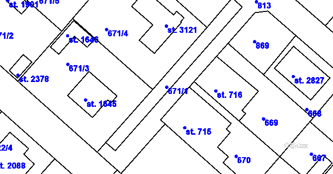 Parcela st. 671/1 v KÚ Neratovice, Katastrální mapa