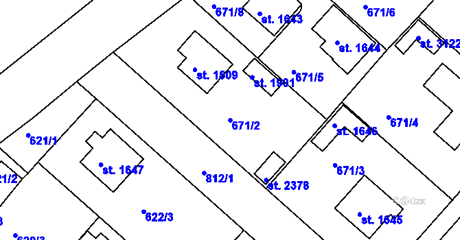 Parcela st. 671/2 v KÚ Neratovice, Katastrální mapa