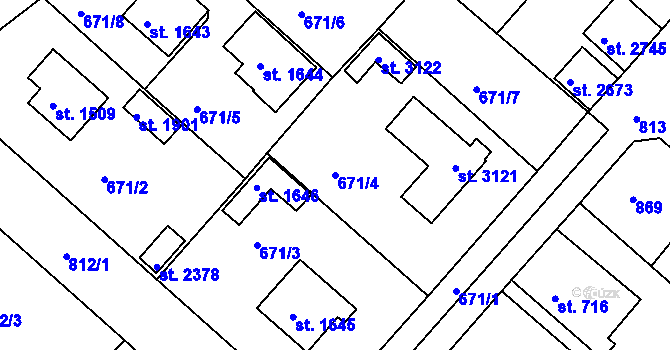 Parcela st. 671/4 v KÚ Neratovice, Katastrální mapa