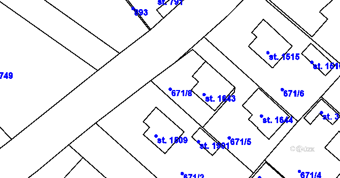 Parcela st. 671/8 v KÚ Neratovice, Katastrální mapa