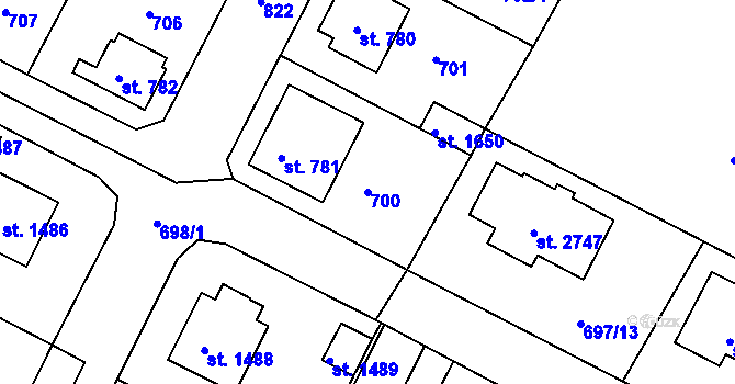 Parcela st. 700 v KÚ Neratovice, Katastrální mapa