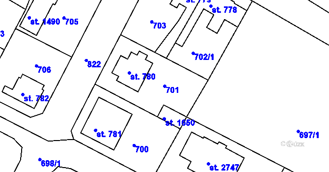 Parcela st. 701 v KÚ Neratovice, Katastrální mapa