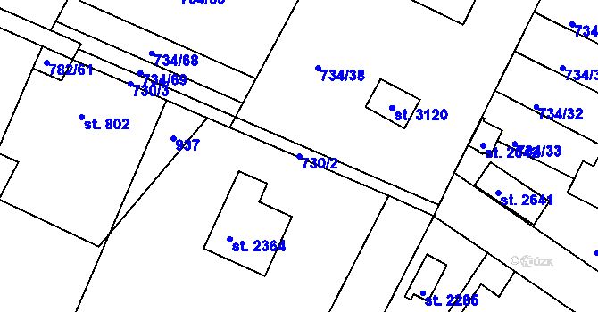 Parcela st. 730/2 v KÚ Neratovice, Katastrální mapa