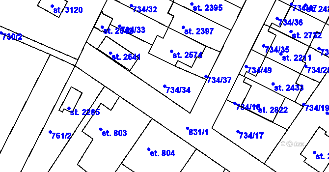 Parcela st. 734/34 v KÚ Neratovice, Katastrální mapa