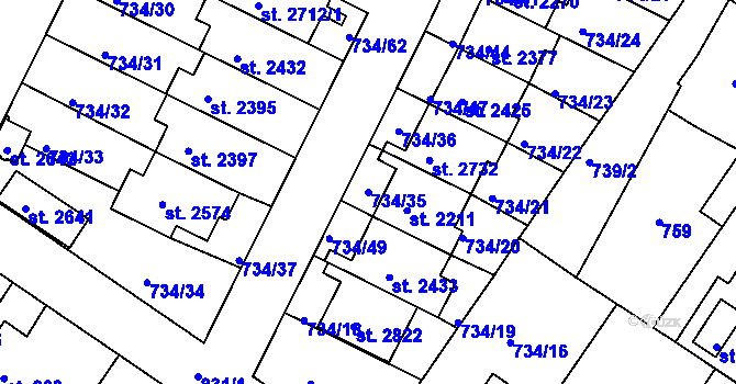 Parcela st. 734/35 v KÚ Neratovice, Katastrální mapa