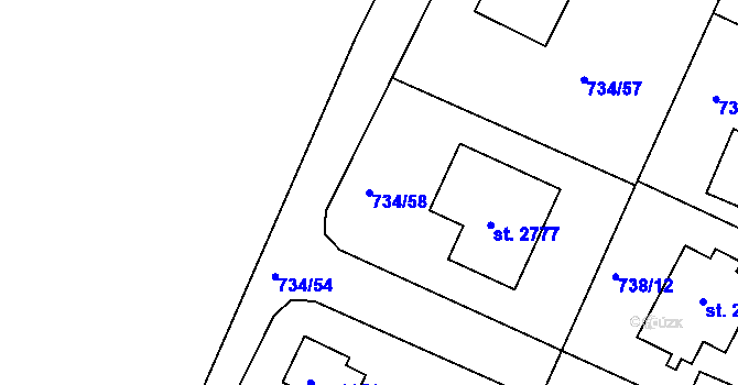 Parcela st. 734/58 v KÚ Neratovice, Katastrální mapa