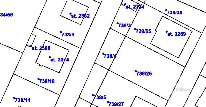 Parcela st. 738/4 v KÚ Neratovice, Katastrální mapa