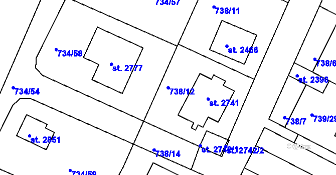 Parcela st. 738/12 v KÚ Neratovice, Katastrální mapa