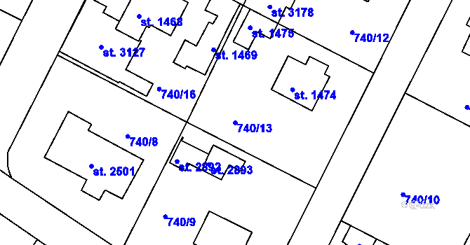 Parcela st. 740/13 v KÚ Neratovice, Katastrální mapa