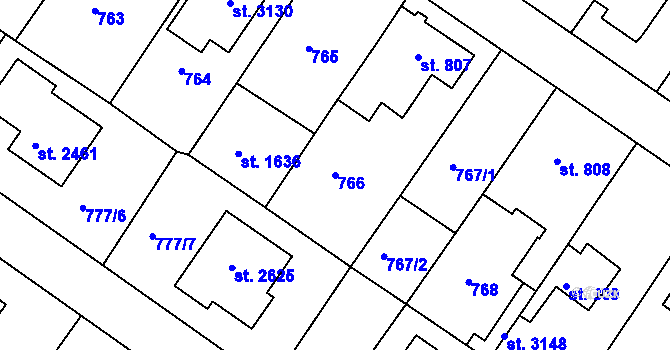 Parcela st. 766 v KÚ Neratovice, Katastrální mapa