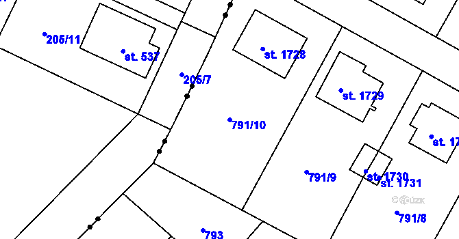 Parcela st. 791/10 v KÚ Neratovice, Katastrální mapa