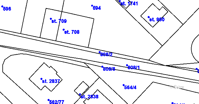 Parcela st. 808/2 v KÚ Neratovice, Katastrální mapa