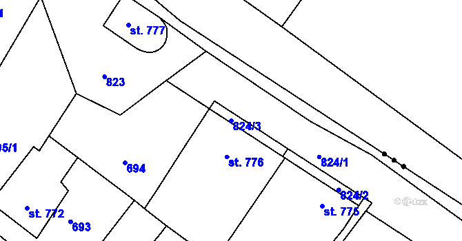 Parcela st. 824/3 v KÚ Neratovice, Katastrální mapa