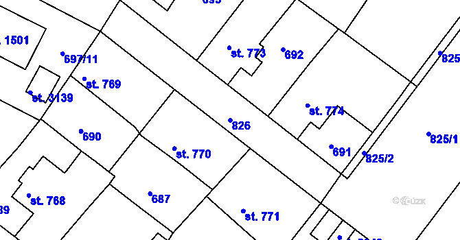 Parcela st. 826 v KÚ Neratovice, Katastrální mapa