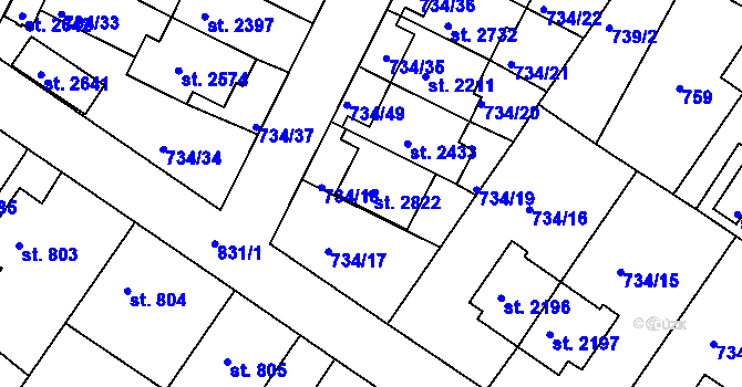 Parcela st. 2822 v KÚ Neratovice, Katastrální mapa
