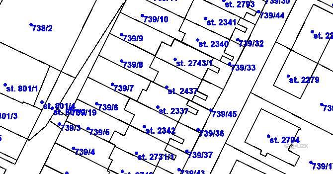 Parcela st. 2437 v KÚ Neratovice, Katastrální mapa