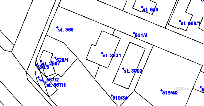 Parcela st. 2831 v KÚ Neratovice, Katastrální mapa