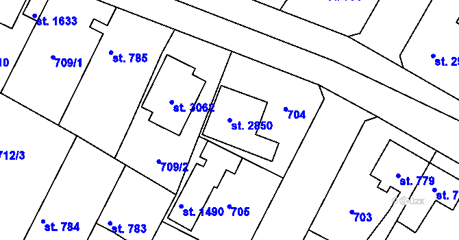 Parcela st. 2850 v KÚ Neratovice, Katastrální mapa