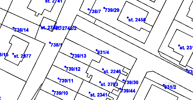 Parcela st. 831/4 v KÚ Neratovice, Katastrální mapa
