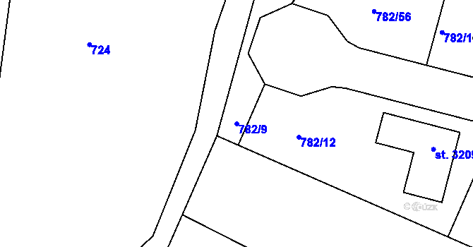 Parcela st. 782/9 v KÚ Neratovice, Katastrální mapa