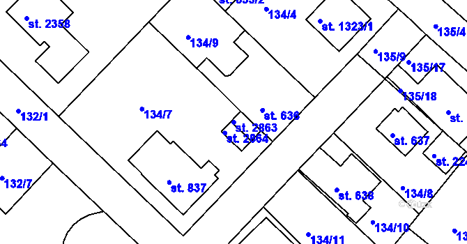Parcela st. 2863 v KÚ Neratovice, Katastrální mapa