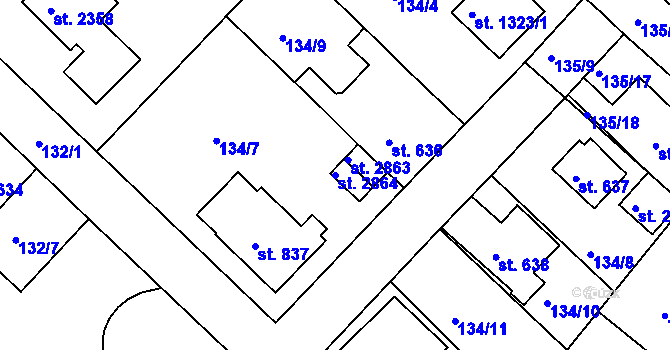 Parcela st. 2864 v KÚ Neratovice, Katastrální mapa