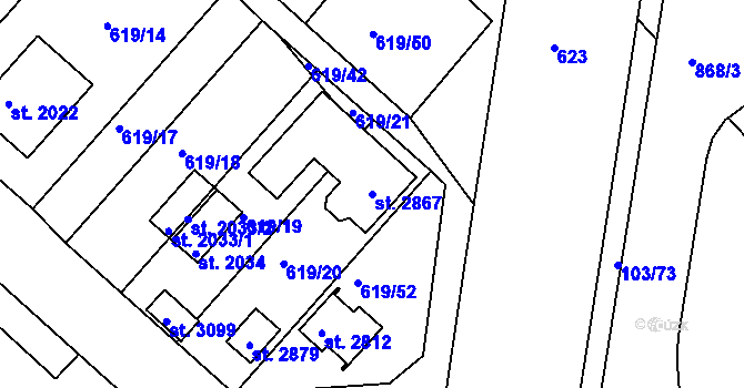 Parcela st. 2867 v KÚ Neratovice, Katastrální mapa