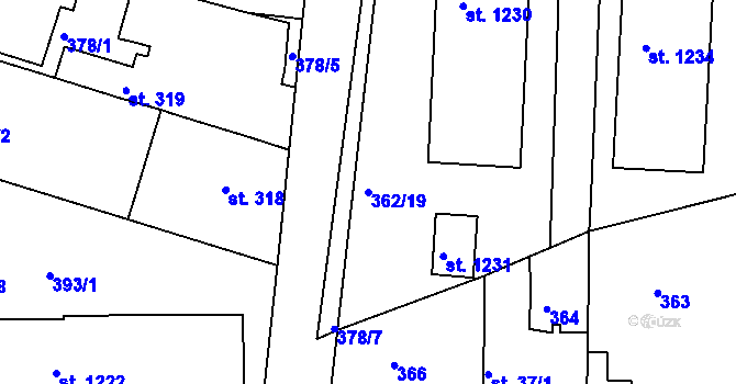 Parcela st. 362/19 v KÚ Neratovice, Katastrální mapa
