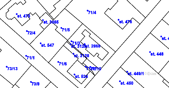 Parcela st. 2868 v KÚ Neratovice, Katastrální mapa