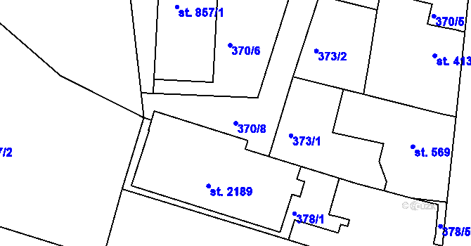 Parcela st. 370/8 v KÚ Neratovice, Katastrální mapa