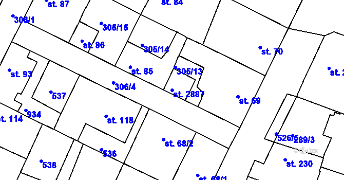 Parcela st. 2887 v KÚ Neratovice, Katastrální mapa