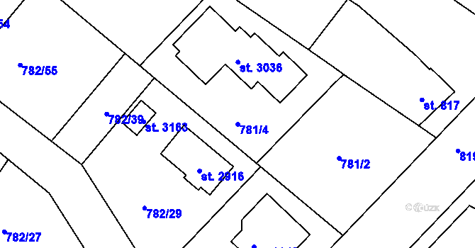 Parcela st. 781/4 v KÚ Neratovice, Katastrální mapa