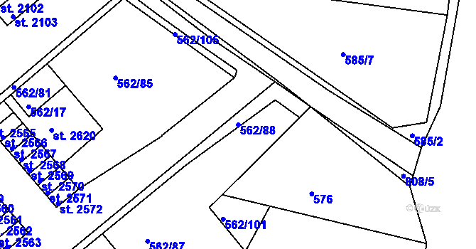 Parcela st. 562/88 v KÚ Neratovice, Katastrální mapa