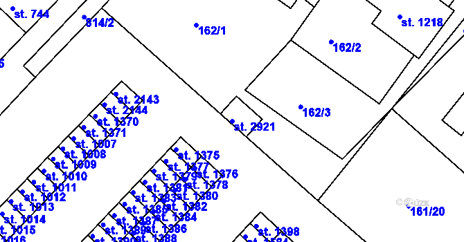 Parcela st. 2921 v KÚ Neratovice, Katastrální mapa