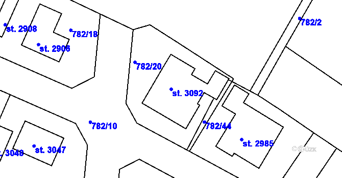 Parcela st. 3092 v KÚ Neratovice, Katastrální mapa