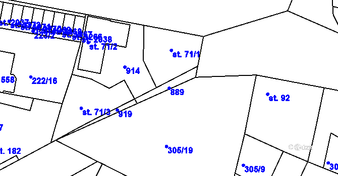 Parcela st. 889 v KÚ Neratovice, Katastrální mapa