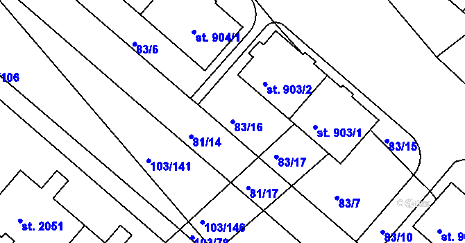 Parcela st. 83/16 v KÚ Neratovice, Katastrální mapa