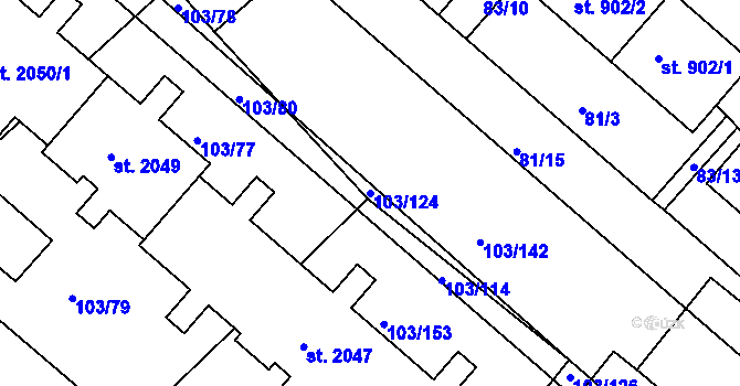 Parcela st. 103/124 v KÚ Neratovice, Katastrální mapa
