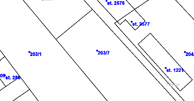 Parcela st. 203/7 v KÚ Neratovice, Katastrální mapa