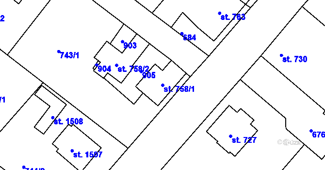 Parcela st. 758/1 v KÚ Neratovice, Katastrální mapa