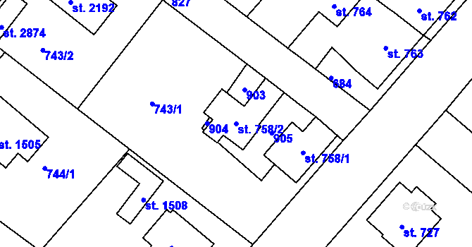 Parcela st. 758/2 v KÚ Neratovice, Katastrální mapa