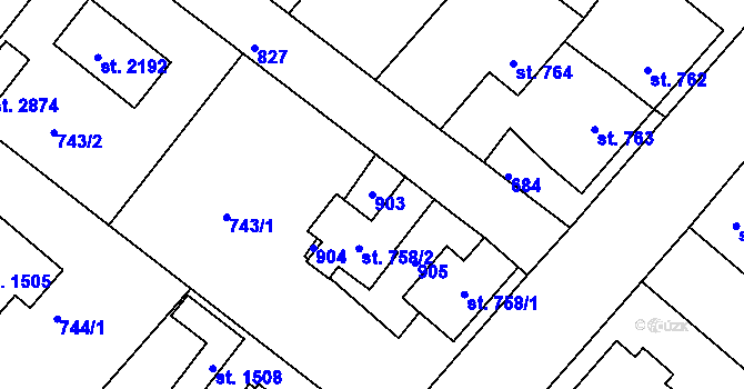 Parcela st. 903 v KÚ Neratovice, Katastrální mapa