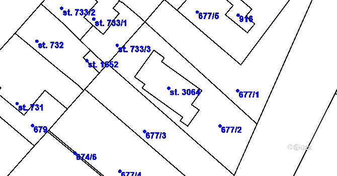 Parcela st. 3064 v KÚ Neratovice, Katastrální mapa