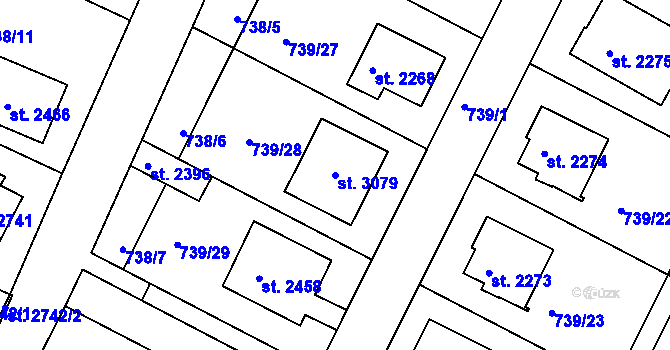 Parcela st. 3079 v KÚ Neratovice, Katastrální mapa