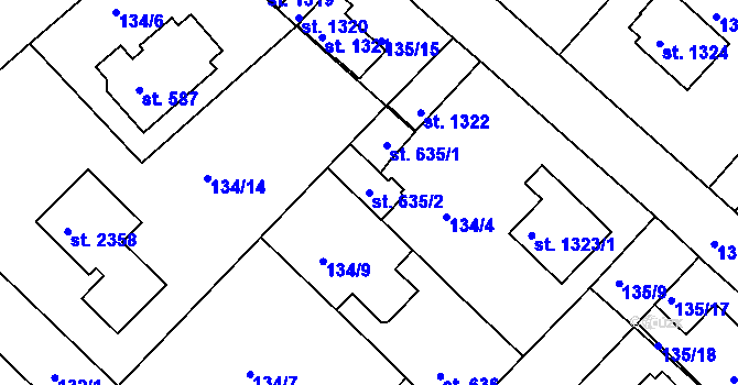 Parcela st. 635/2 v KÚ Neratovice, Katastrální mapa