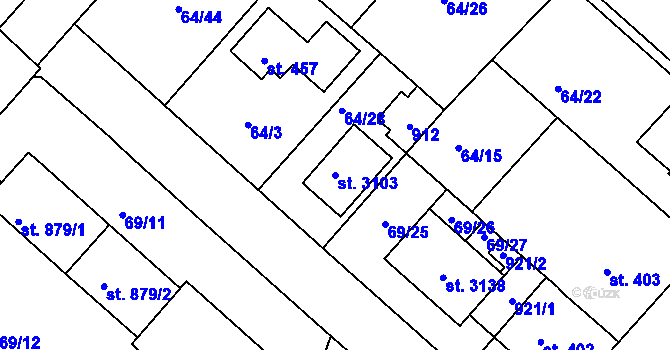 Parcela st. 3103 v KÚ Neratovice, Katastrální mapa