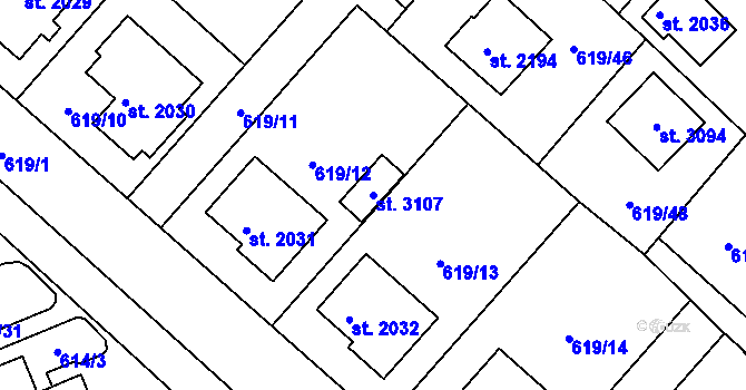 Parcela st. 3107 v KÚ Neratovice, Katastrální mapa