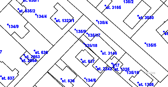 Parcela st. 135/18 v KÚ Neratovice, Katastrální mapa