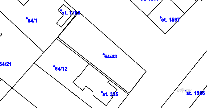 Parcela st. 64/43 v KÚ Neratovice, Katastrální mapa